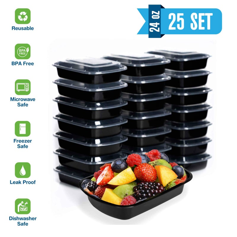 SafeWare Meal Prep Container Reusable with Lids [25 Set] 24oz. Ideal-Food Prep Containers, Food Storage Bento Box, Portion Control | Stackable | Microwave | Dishwasher | Freezer Safe - Image 2